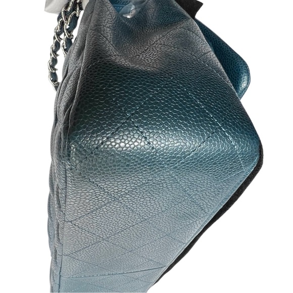 CHANEL Large Classic Double Flap CAVIAR Leather • DENIM Color • Silver-Tone HW - Picture 7 of 15